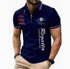 Men's 3D Digital Print Zip-Up Polo Shirt