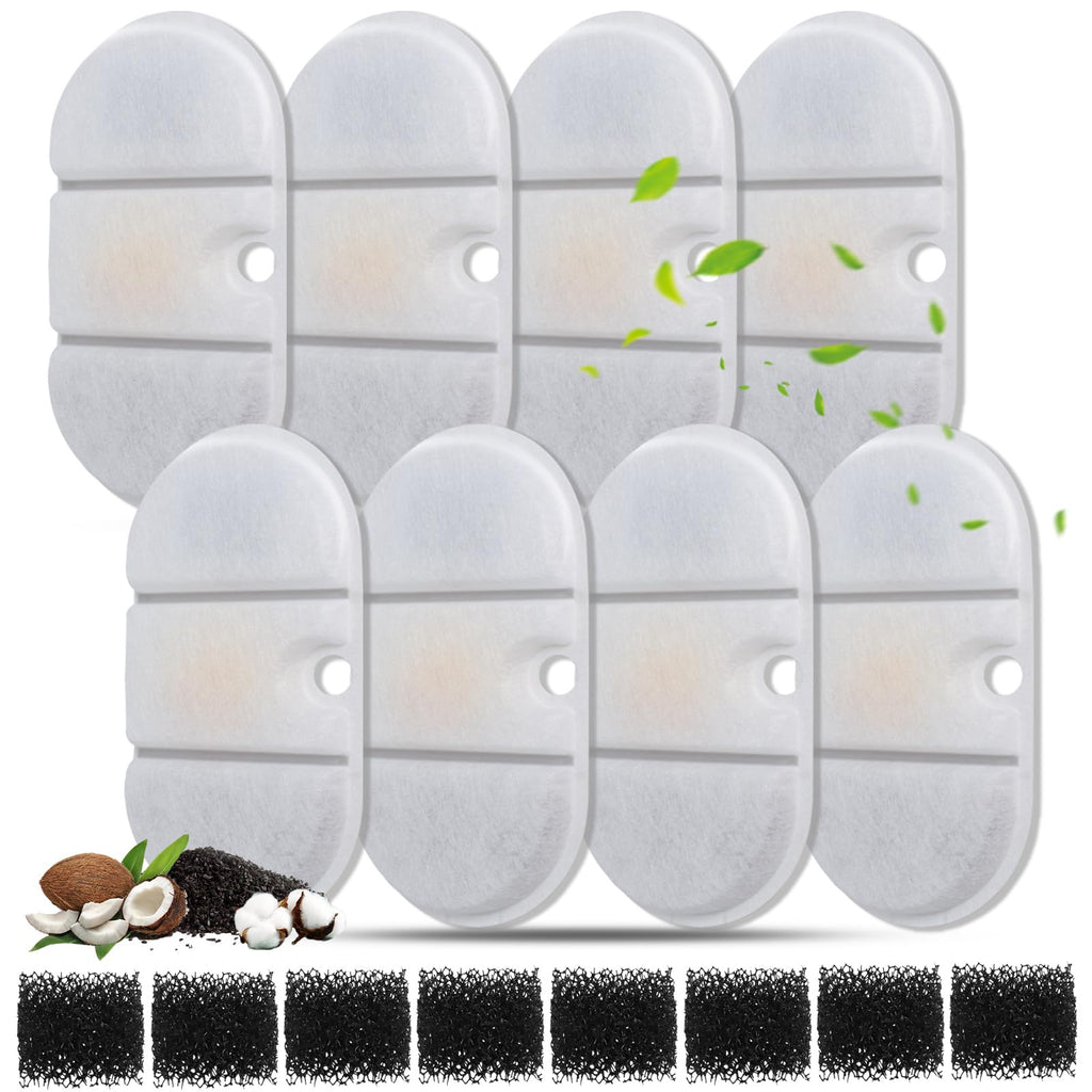 16 Packs Cat Water Fountain Replacement Filters Compatible with PETLIBRO PLWF002-71oz/2.1L Capsule Pet Fountain Dog Dispenser Replacement Filter Set with Sponges