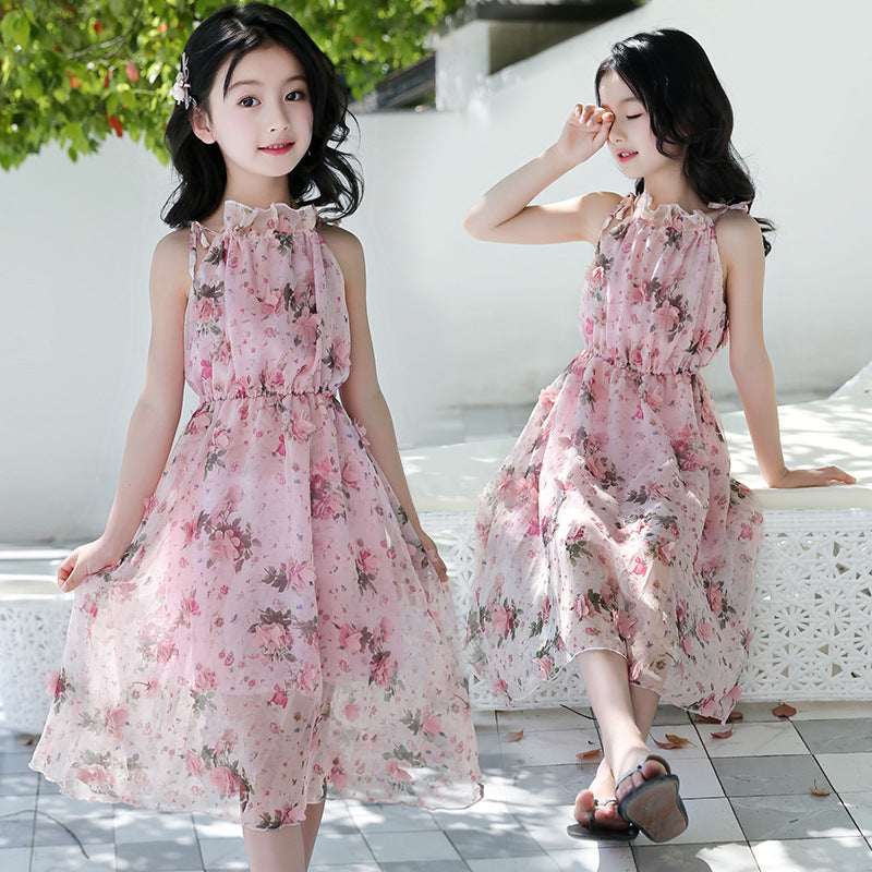 Girls' Bohemian Summer Dress - Floral Beach Maxi Dress