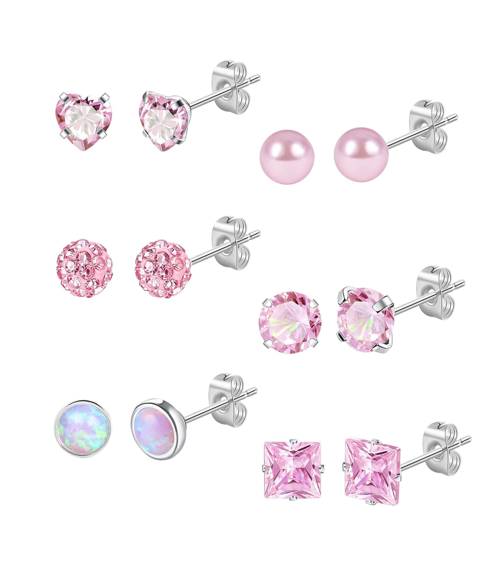 Staligue 5MM Titanium Earrings for Women men20G Titanium Stud Earrings for Sensitive Ears Hypoallergenic Opal Pearl Cubic Zirconia Small Surgical Steel Earrings Silver Stud Earrings Set for women