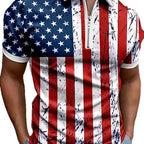 Men's 3D Digital Print Zip-Up Polo Shirt