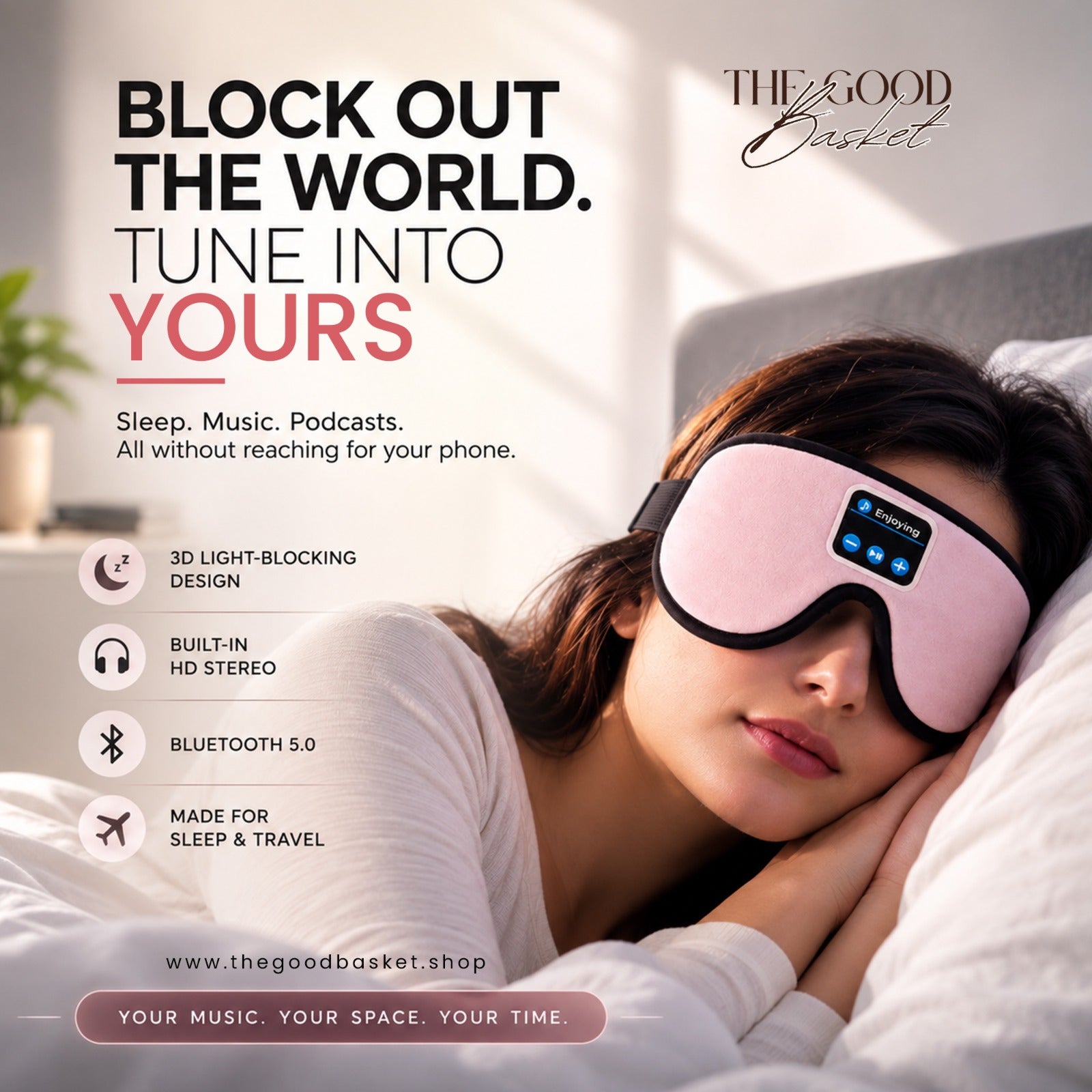 3D Bluetooth Sleep Eye Mask with Built-In Headphones