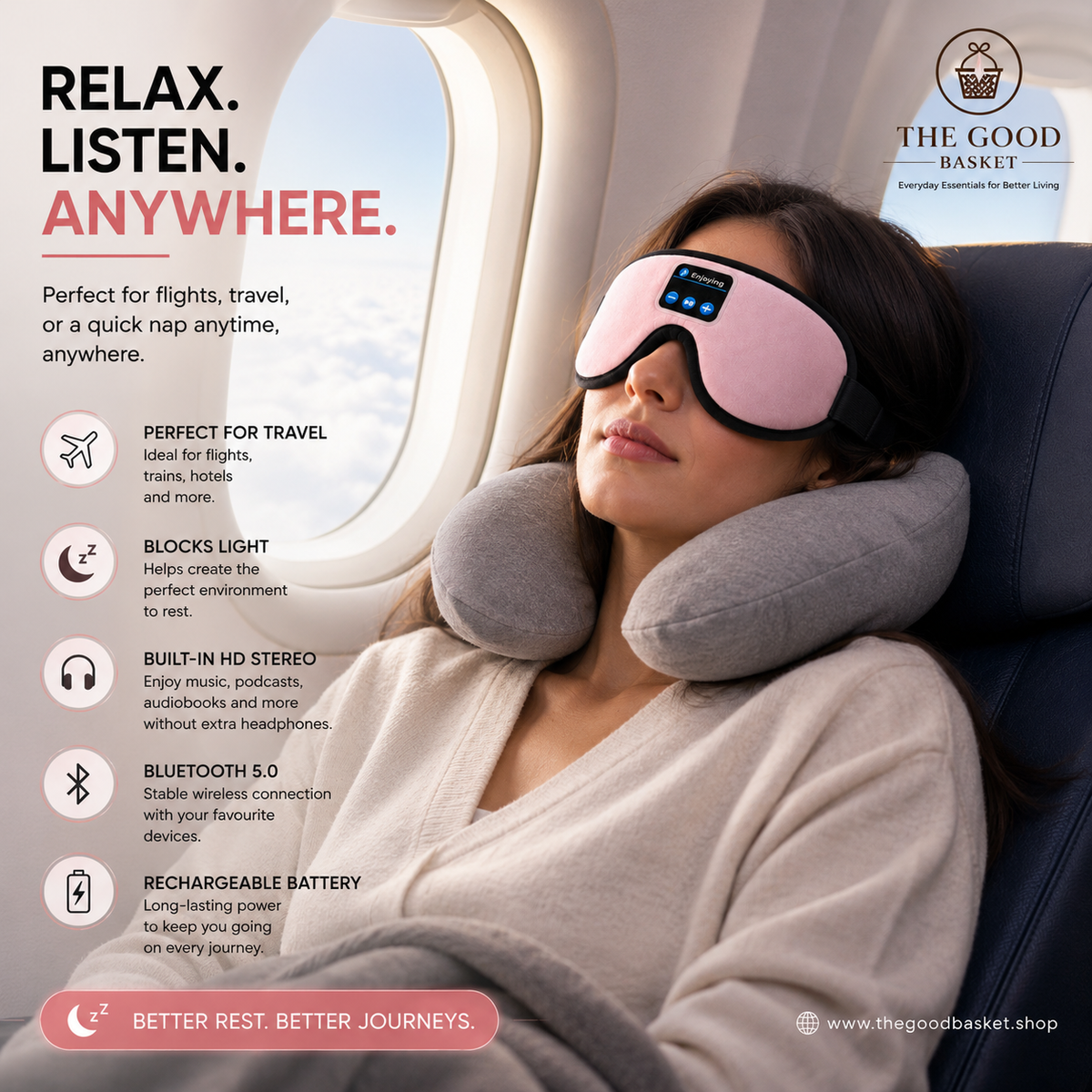 3D Bluetooth Sleep Eye Mask with Built-In Headphones