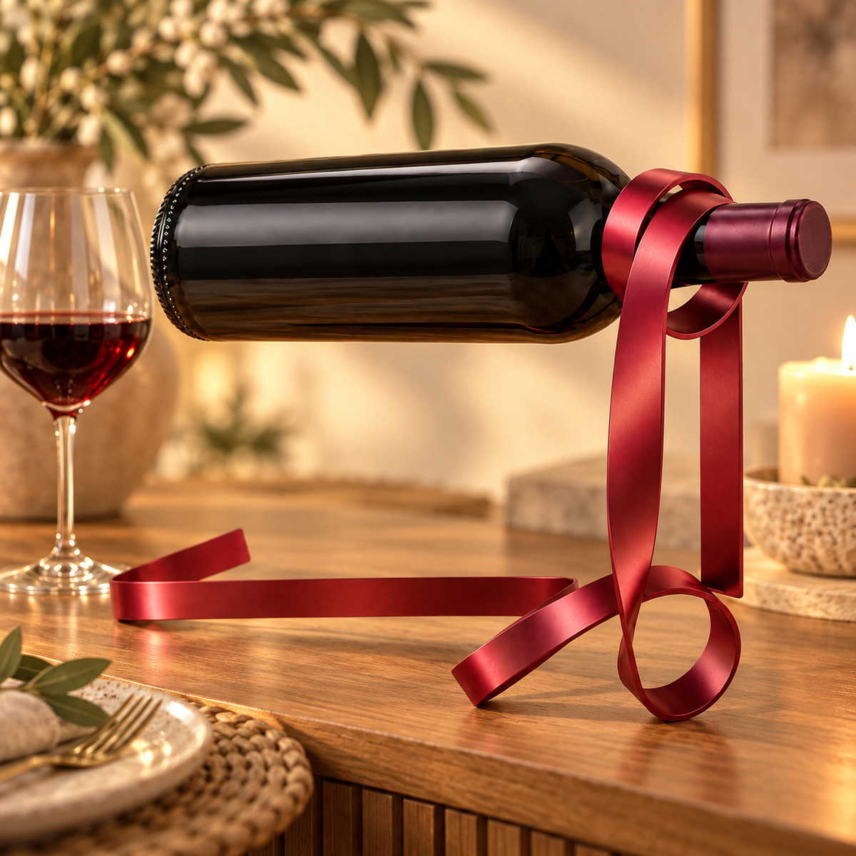 Colored Ribbon Wine Bottle Holder Rack