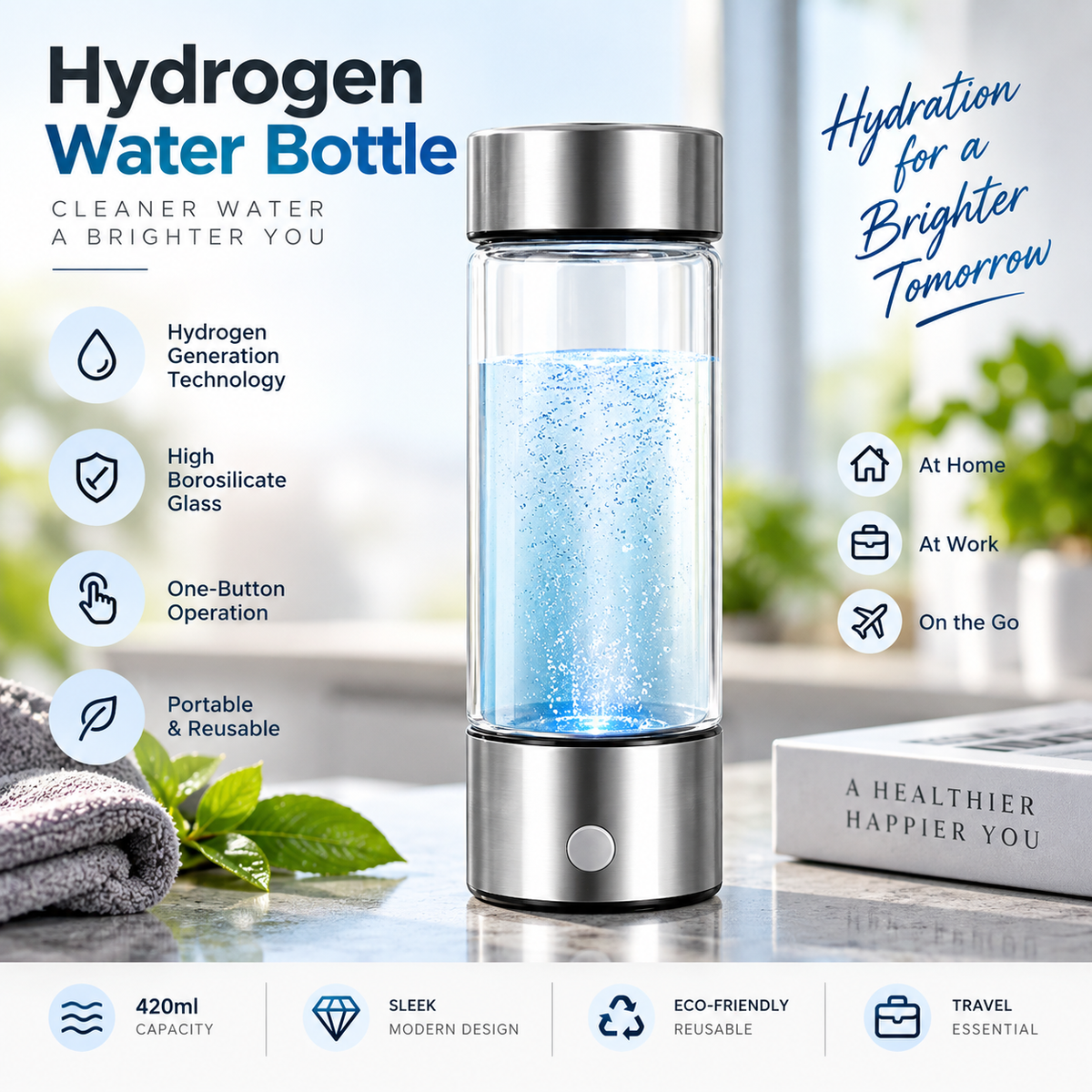Hydrogen Water Bottle – 420ml