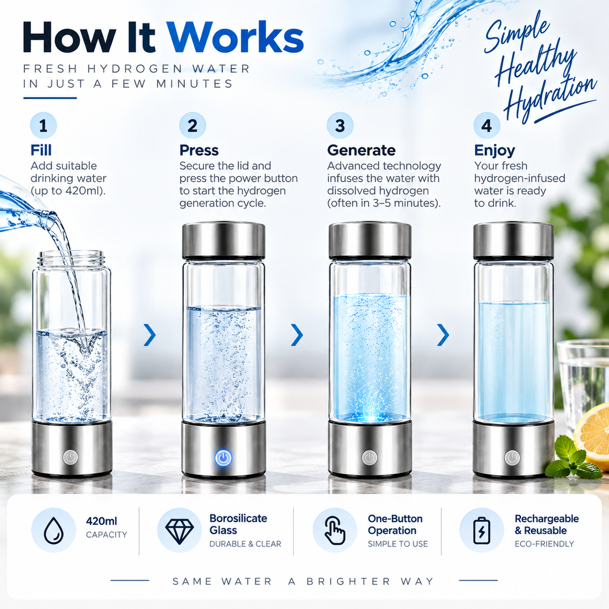 Hydrogen Water Bottle – 420ml