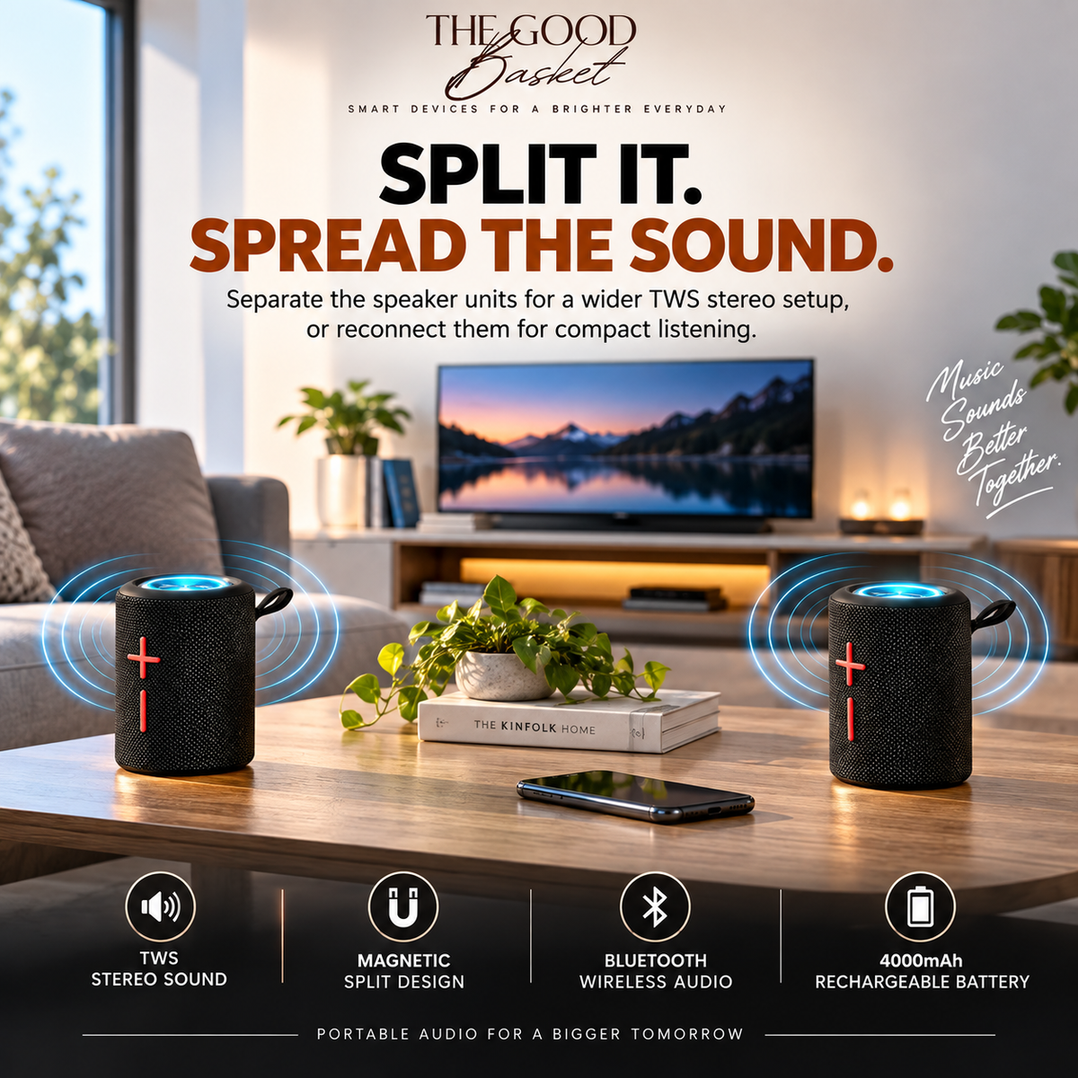 Split Bluetooth Speaker – TWS Stereo Portable Audio