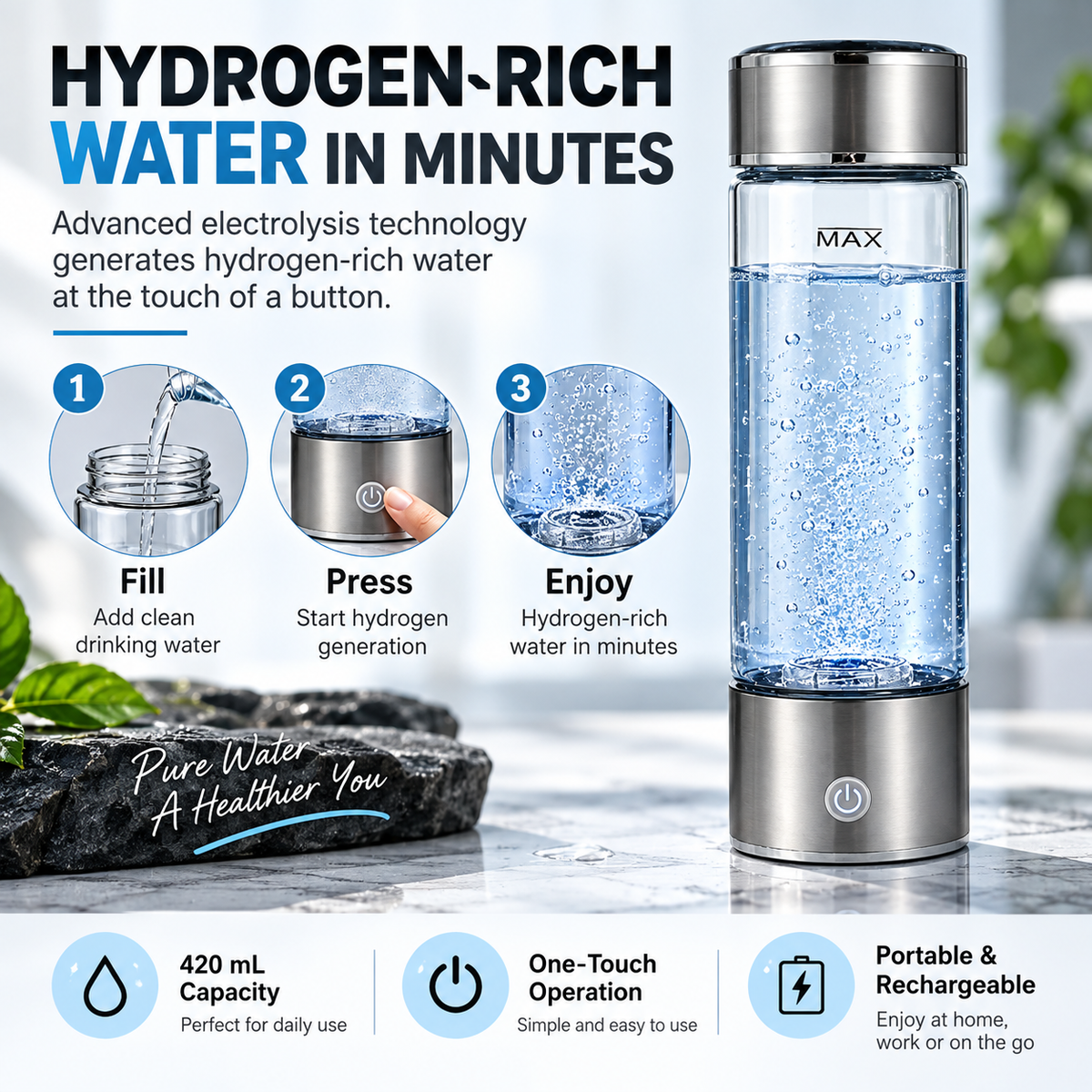 Hydrogen Water Bottle – 420ml
