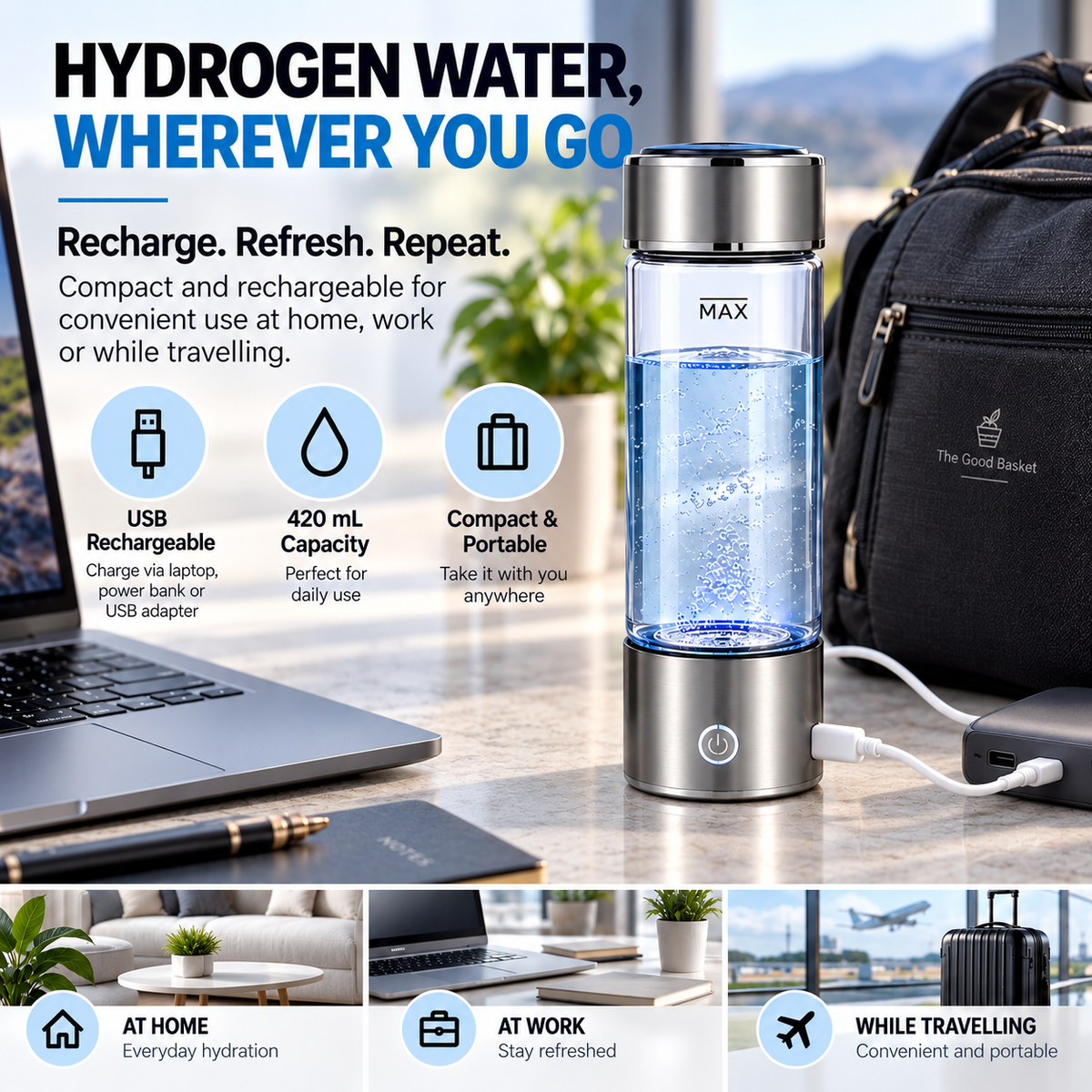 Hydrogen Water Bottle – 420ml