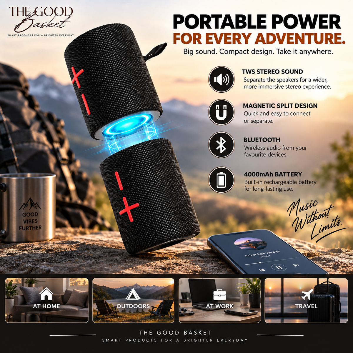 Split Bluetooth Speaker – TWS Stereo Portable Audio