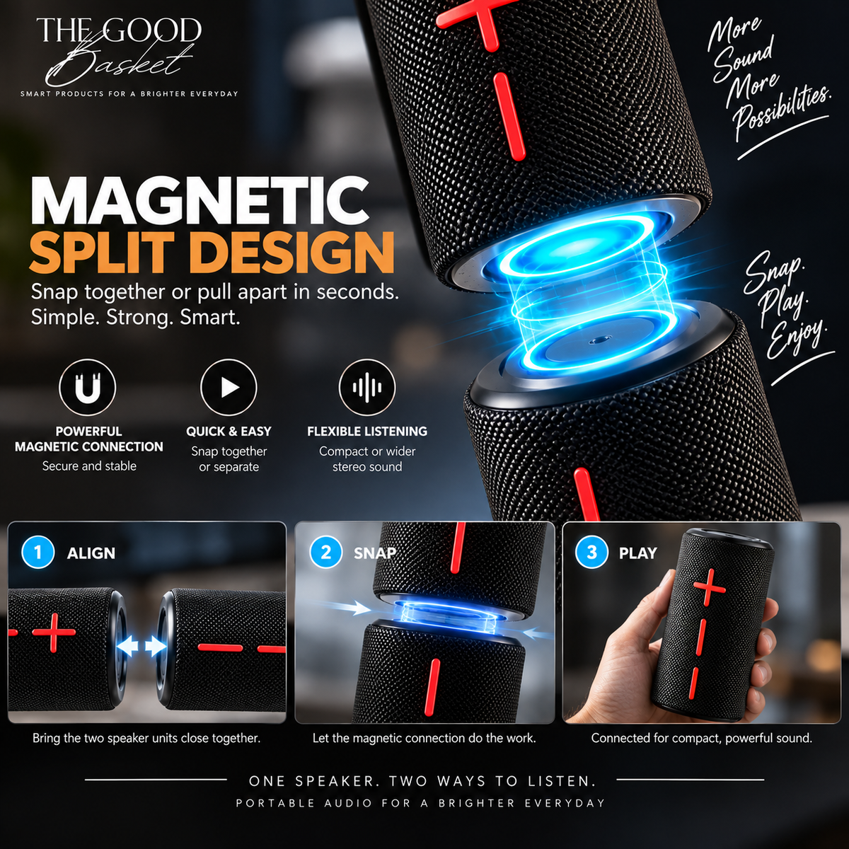 Split Bluetooth Speaker – TWS Stereo Portable Audio