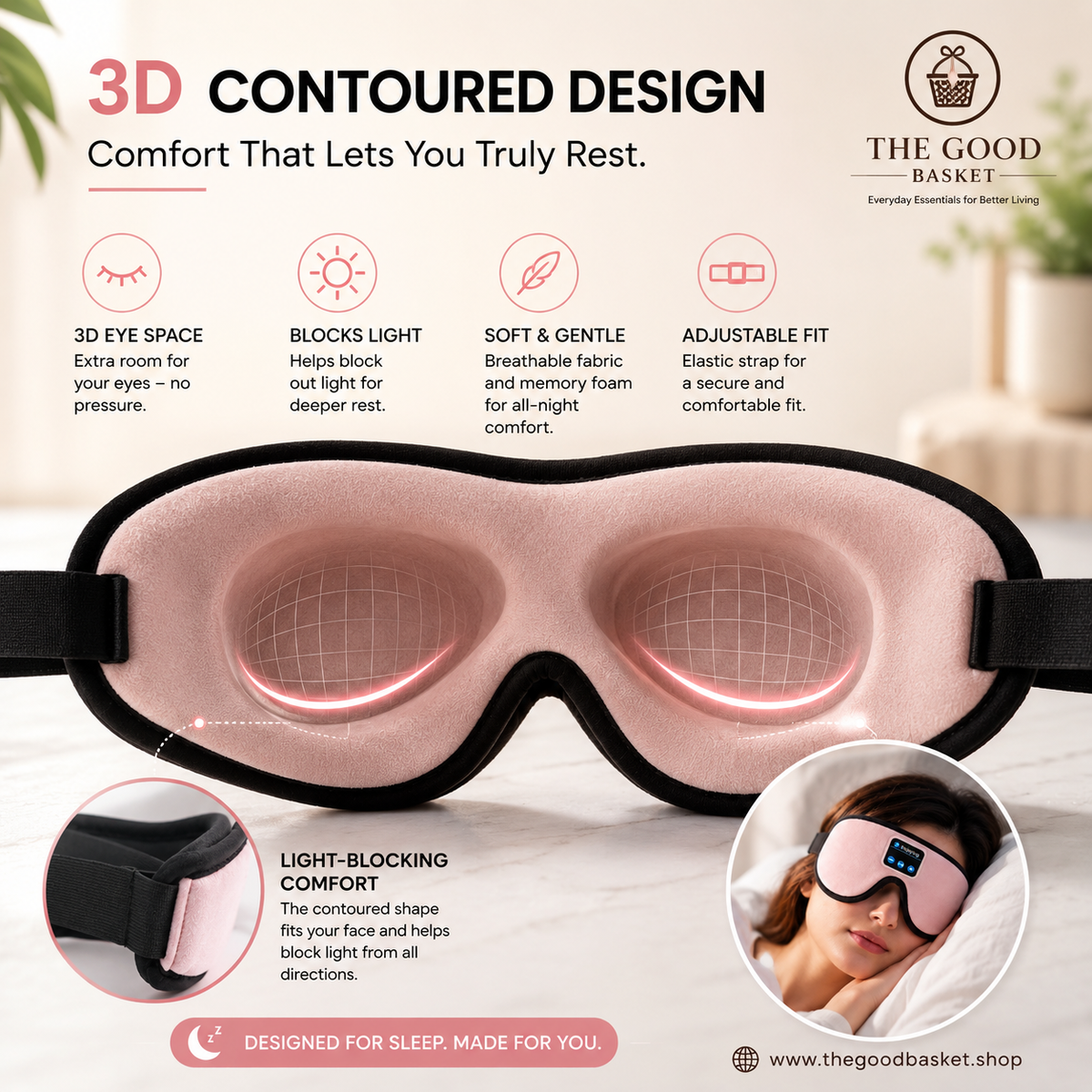 3D Bluetooth Sleep Eye Mask with Built-In Headphones