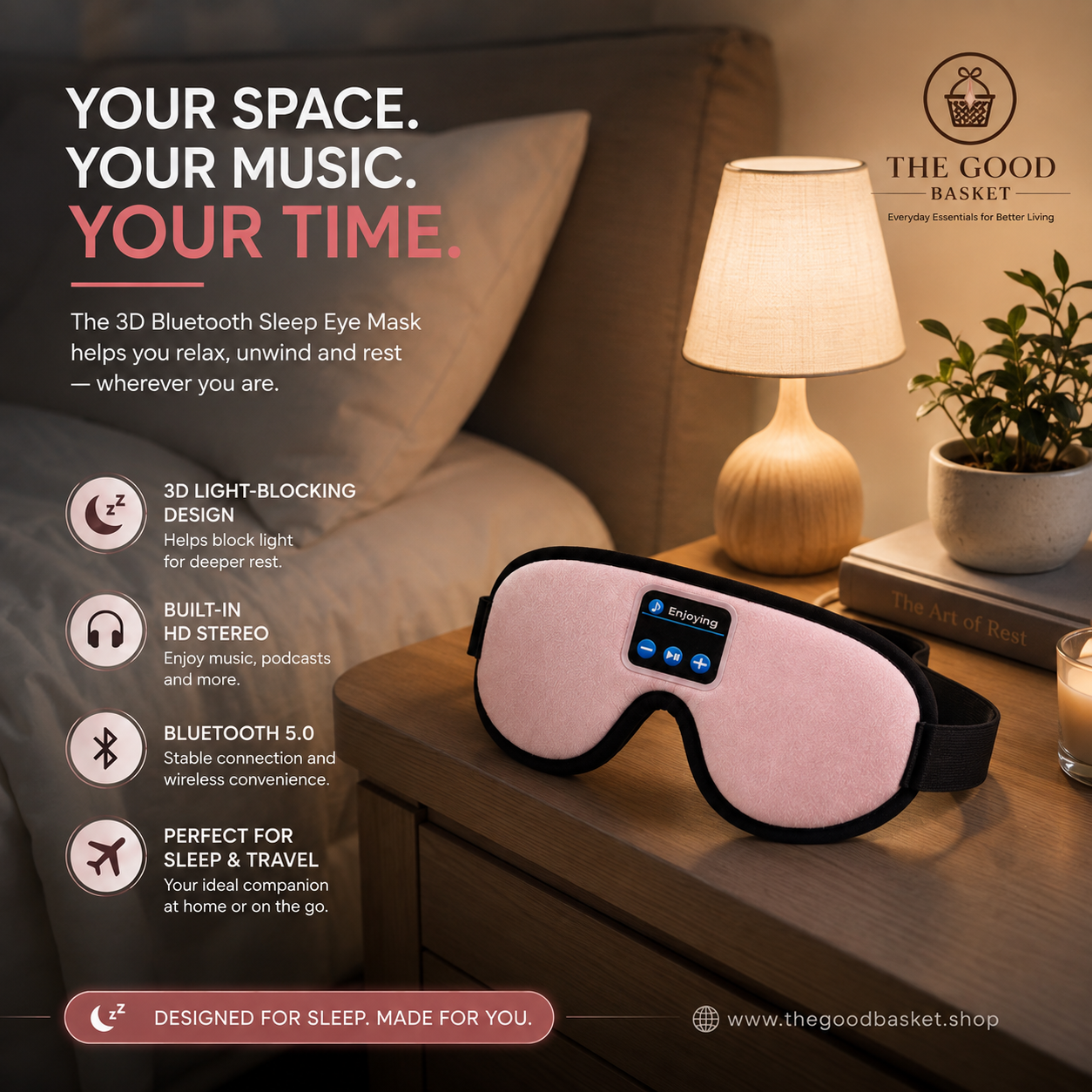 3D Bluetooth Sleep Eye Mask with Built-In Headphones