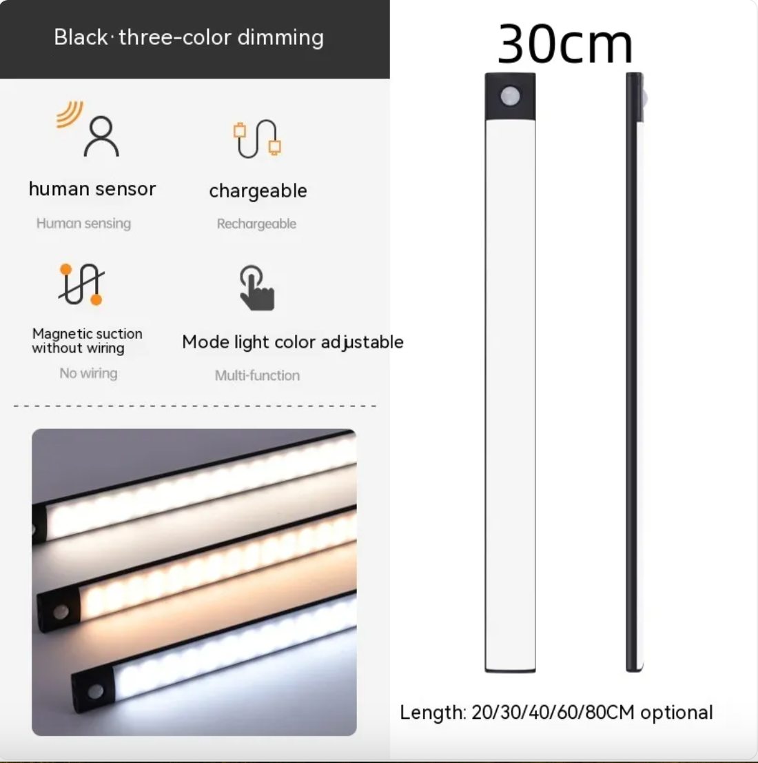 Rechargeable Wireless Magnetic Sensor Cabinet Light