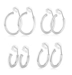 PLOMFOV Clip On Hoop Earrings for Women Non Pierced Earrings Clip On Hoops No Piercing Fake Hoop Earrings For Non-Pierced Ears 10-20MM Silver